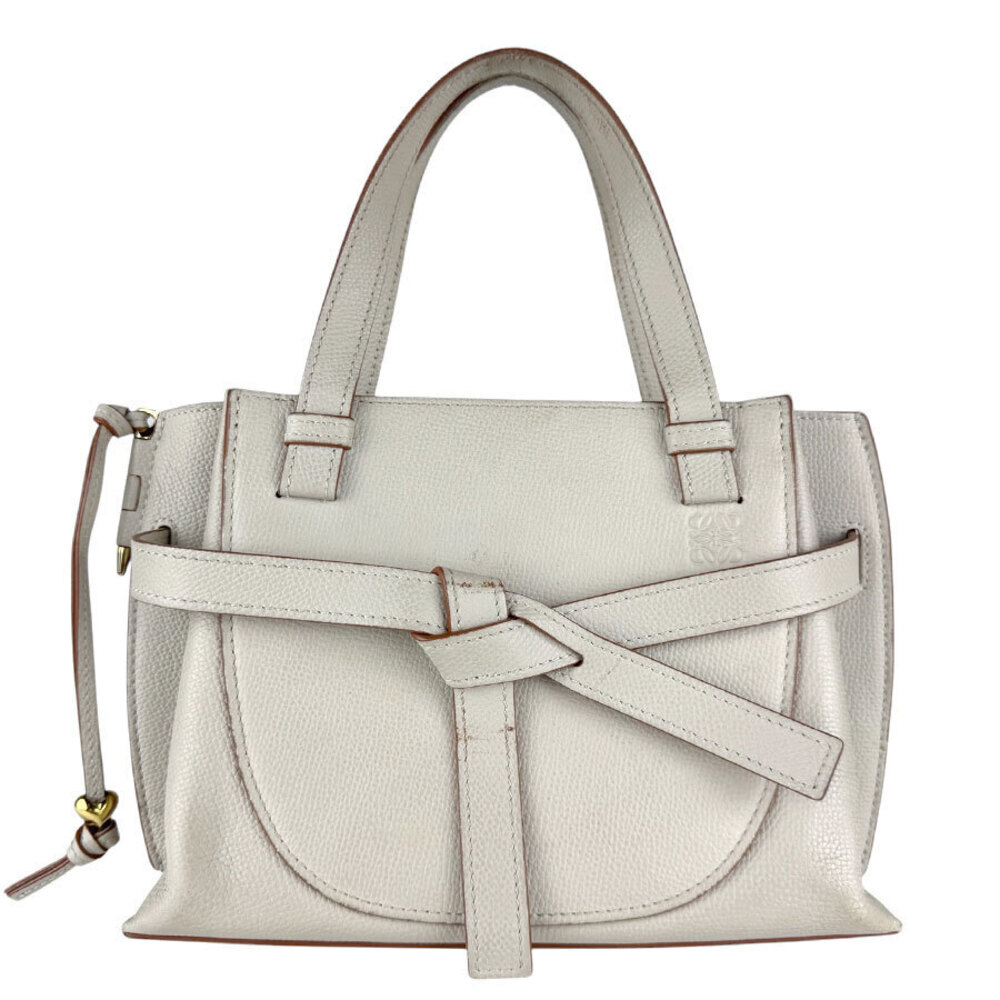 Loewe 2way Shoulder Bag Gate Top Handle Leather Greige Gray Gold